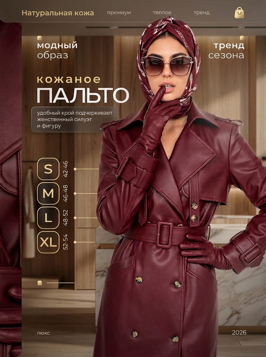 Рекламный постер кожаного пальто
